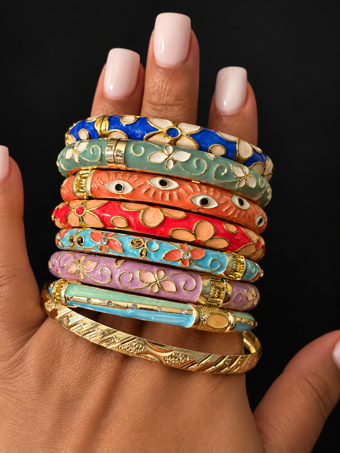 Stack of Enamel Bracelets