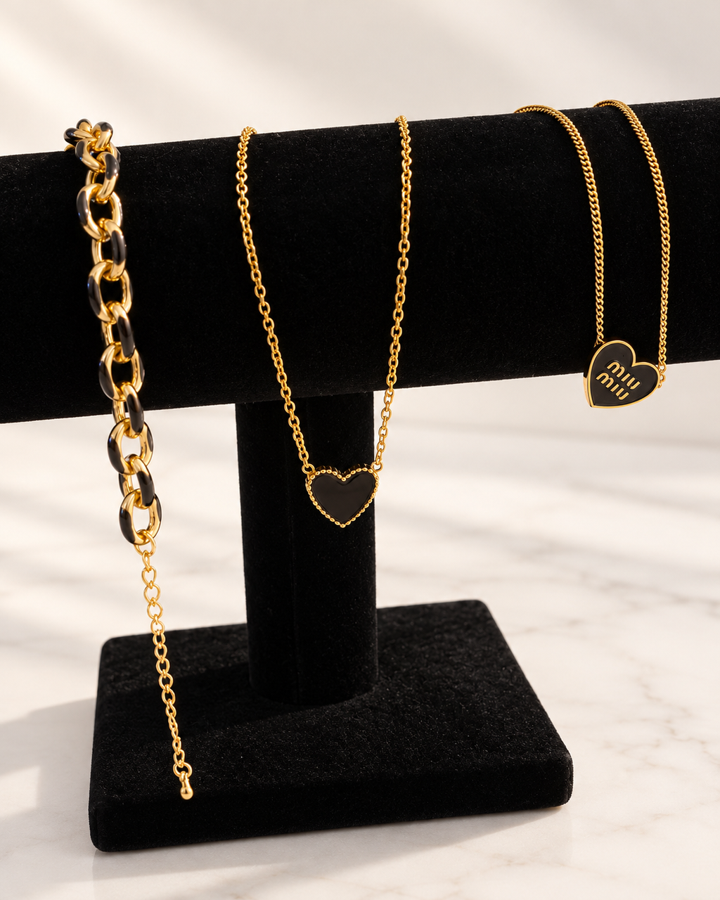 Golden Hearts Necklace & Bracelet Set