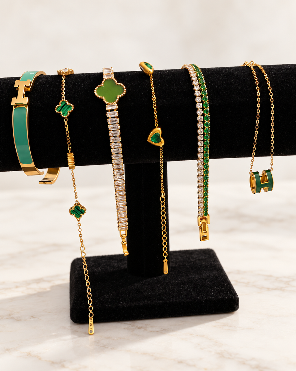 Green Clover Bracelet & Necklace Set