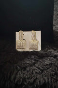 Golden Huggies earrings with gold-tone metal and pavé crystal-encrusted rectangular and oval shapes for a sparkling effect