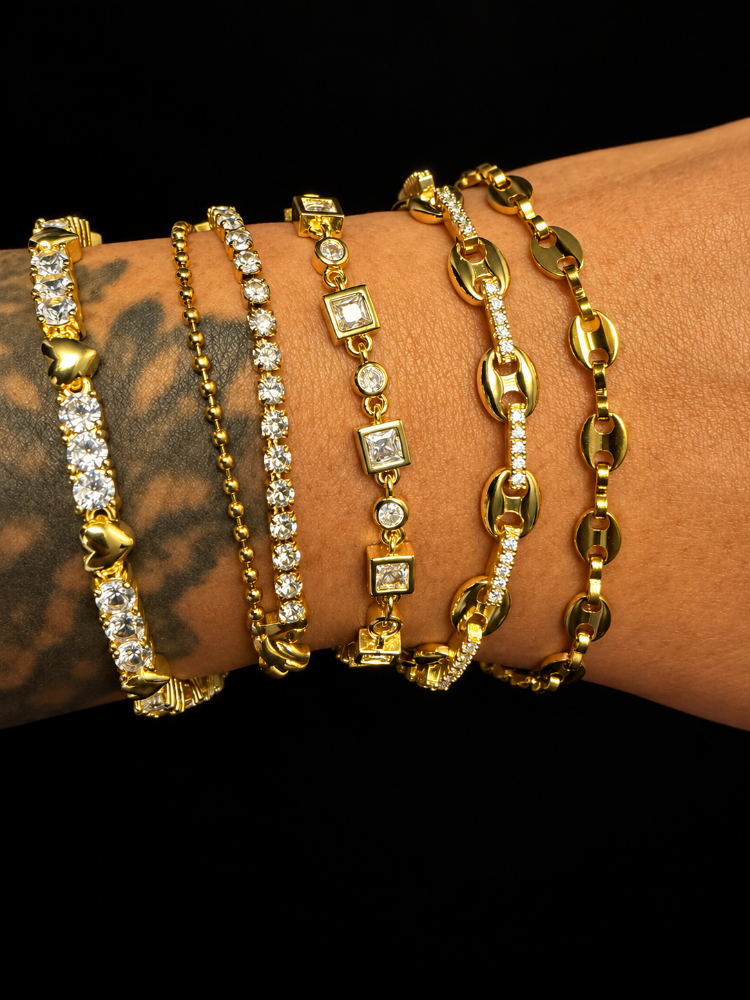 Puffy Gold-Tone Bracelet Stack