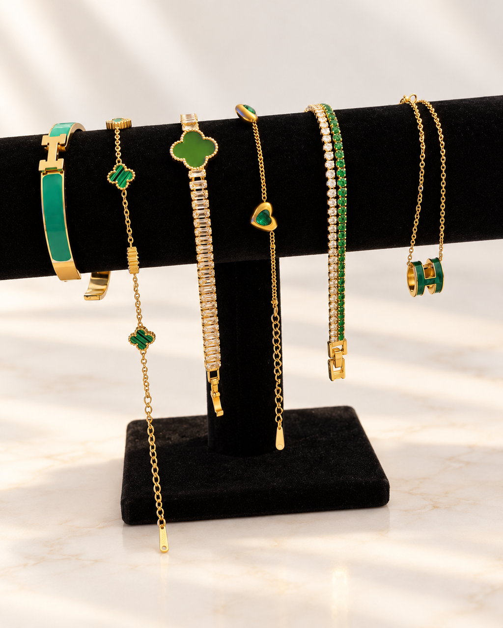Green Clover Bracelet & Necklace Set