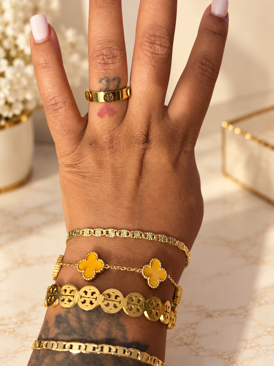 Golden Charm Bracelet & Ring Set