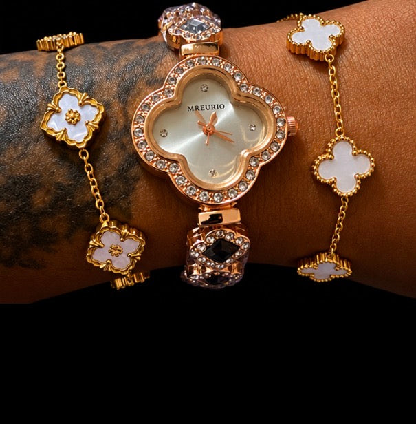Mother of Pearl Clover Watch & Bracelet Stack