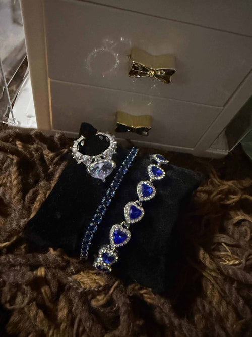Luxury royal blue jewelry set with coordinating adjustable ring